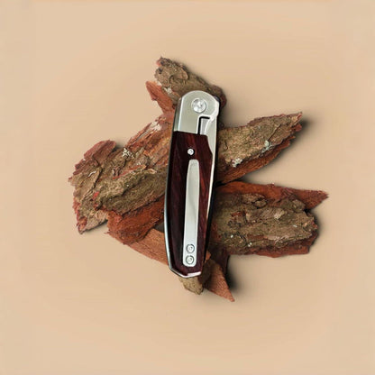 EDC Klappmesser D2 Stahl | Echtholz Griff & Timascus Clip