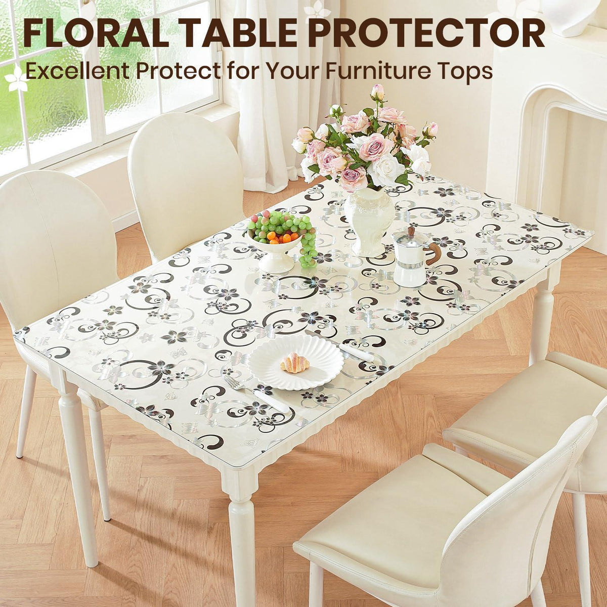 Tischfolie Transparent Blumenmuster 90x200 cm | Schutzfolie Wasserdicht