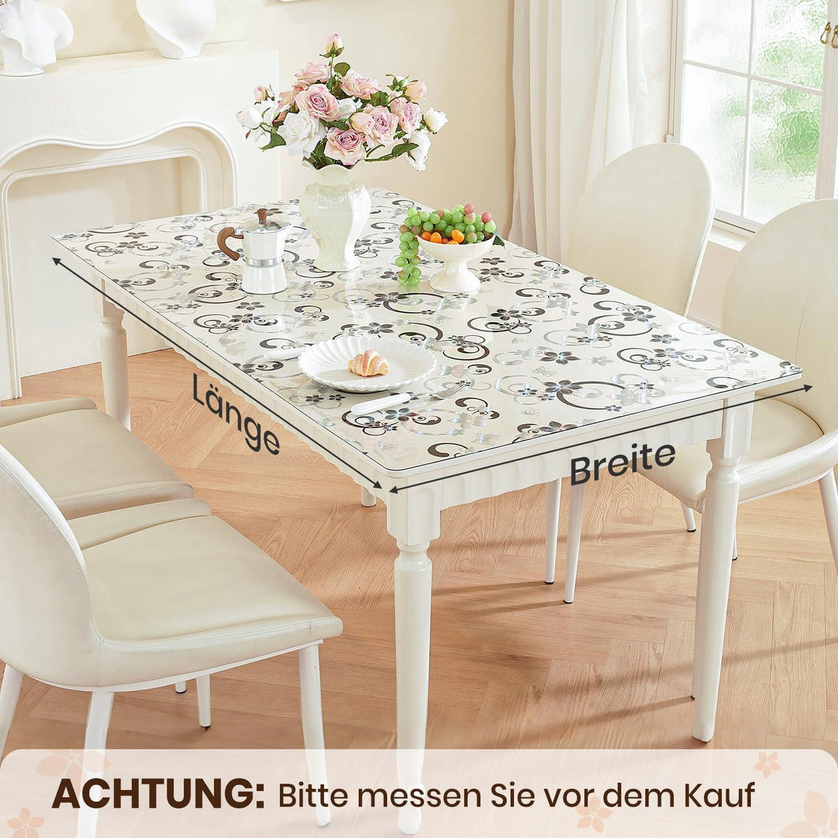 Tischfolie Transparent Blumenmuster 90x200 cm | Schutzfolie Wasserdicht