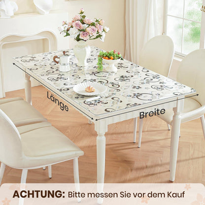 Tischfolie Transparent Blumenmuster 90x200 cm | Schutzfolie Wasserdicht