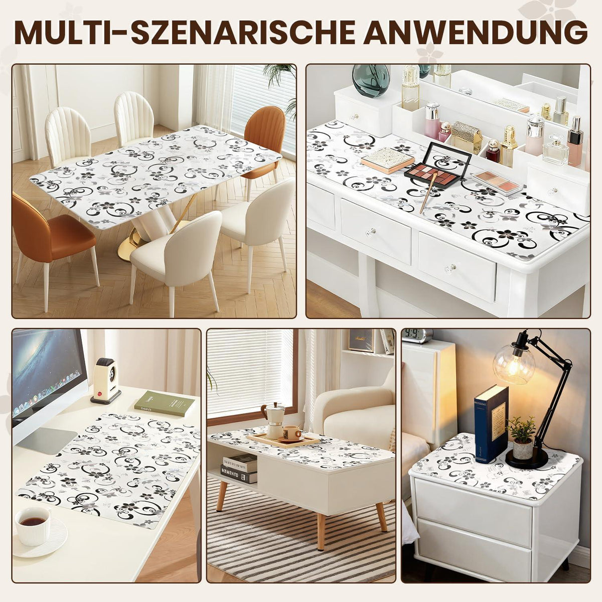 Tischfolie Transparent Blumenmuster 90x200 cm | Schutzfolie Wasserdicht