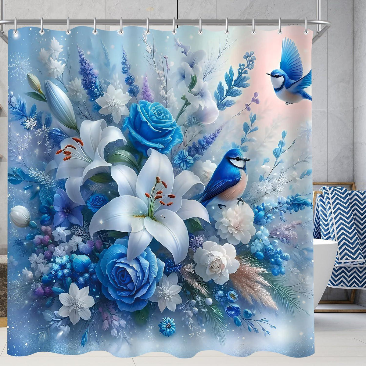 Duschvorhang blauer Vogel 240x200 cm | Wasserabweisend & Antischimmel