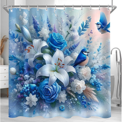 Duschvorhang blauer Vogel 240x200 cm | Wasserabweisend & Antischimmel