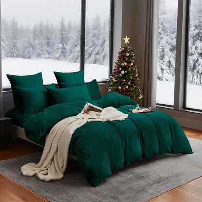 Flauschige Winterbettwäsche Dunkelgrün 220x240 cm, 3-teilig