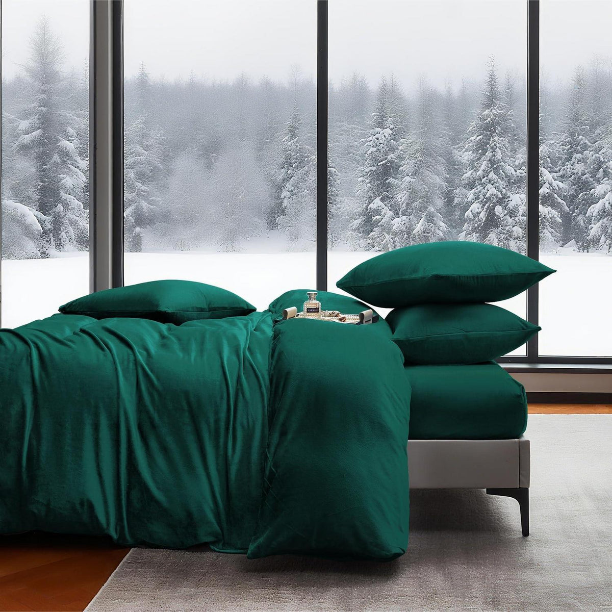 Flauschige Winterbettwäsche Dunkelgrün 220x240 cm, 3-teilig