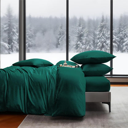 Flauschige Winterbettwäsche Dunkelgrün 220x240 cm, 3-teilig