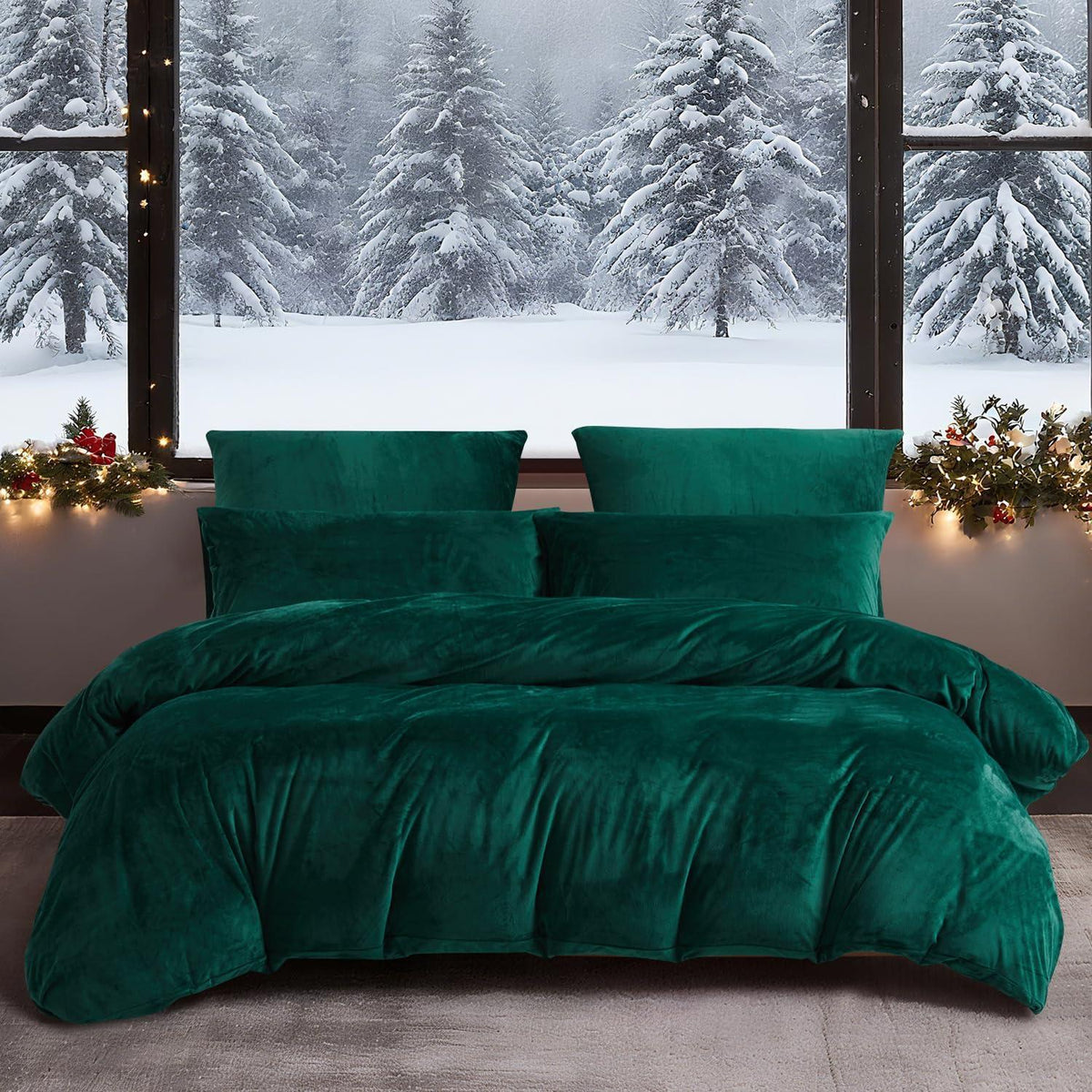 Winter Bettwäsche Set Dunkelgrün 135x200 - Warm & Flauschig