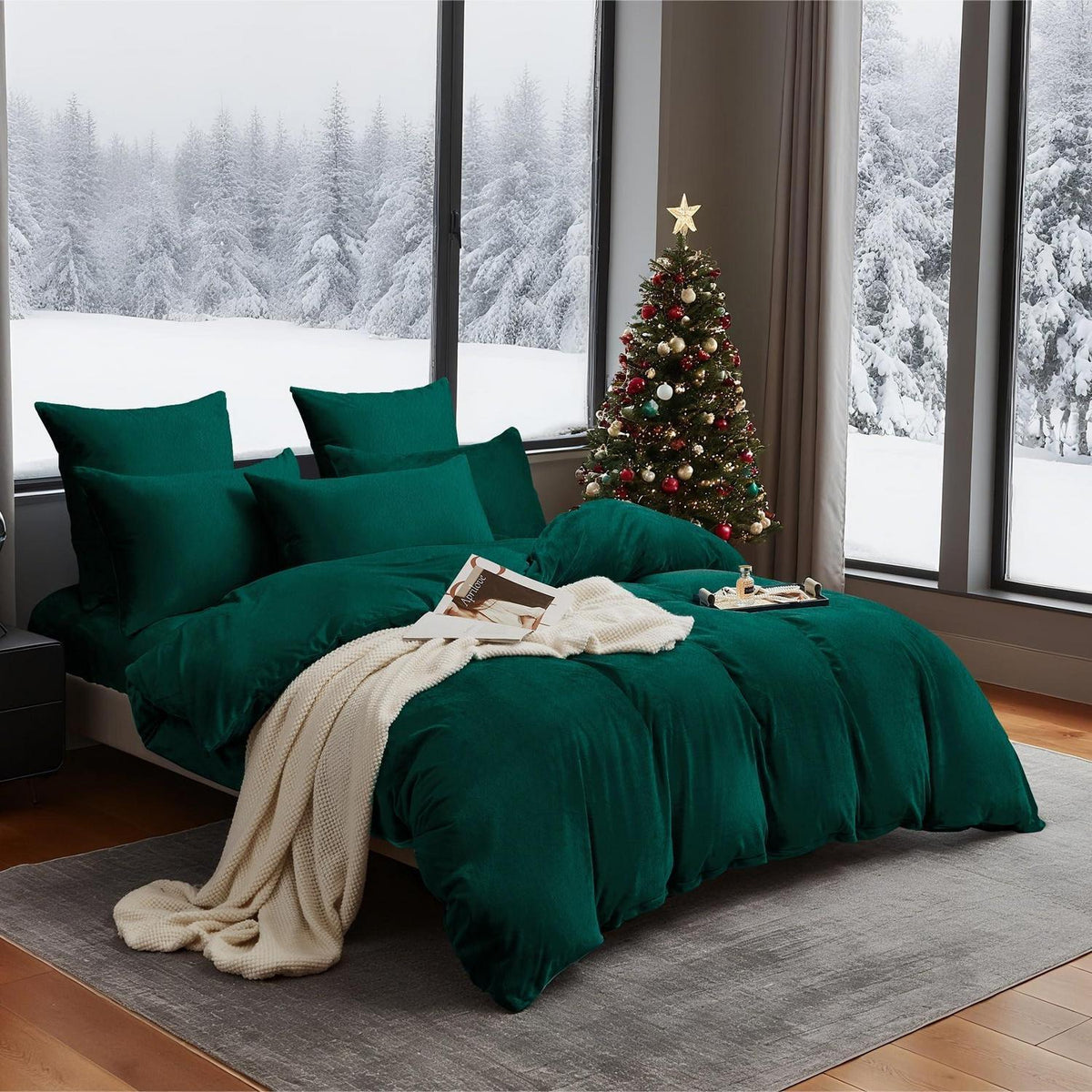 Winter Bettwäsche Set Dunkelgrün 135x200 - Warm & Flauschig