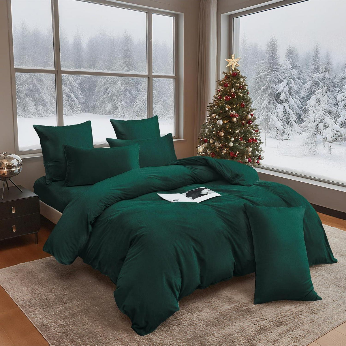 Winter Bettwäsche Set Dunkelgrün 135x200 - Warm & Flauschig
