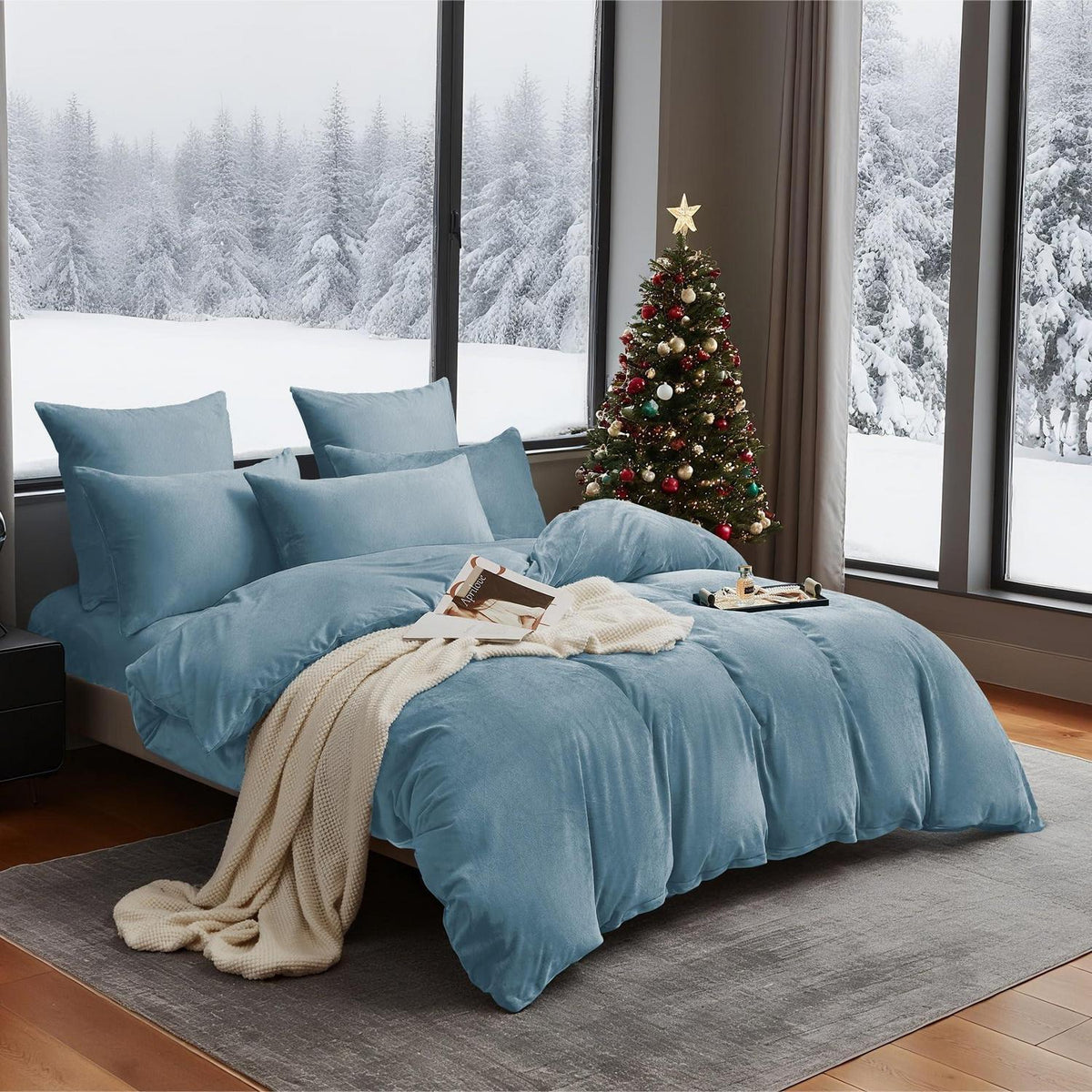 Flauschige Winterbettwäsche 220x240 Hellblau - Warm & Kuschelig