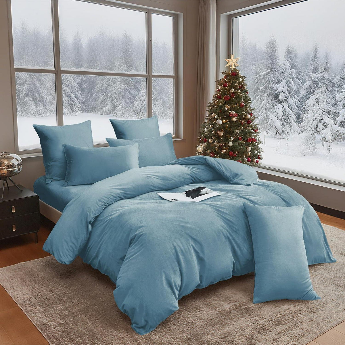 Flauschige Winterbettwäsche 220x240 Hellblau - Warm & Kuschelig