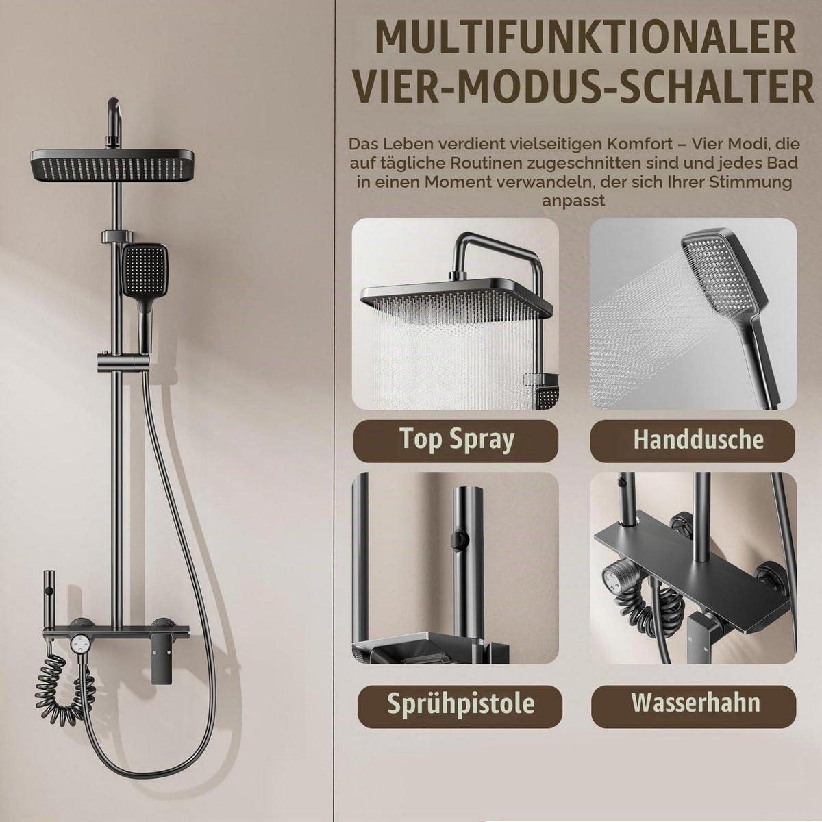 Duschsystem Komplettset mit Regendusche & Handbrause, höhenverstellbar
