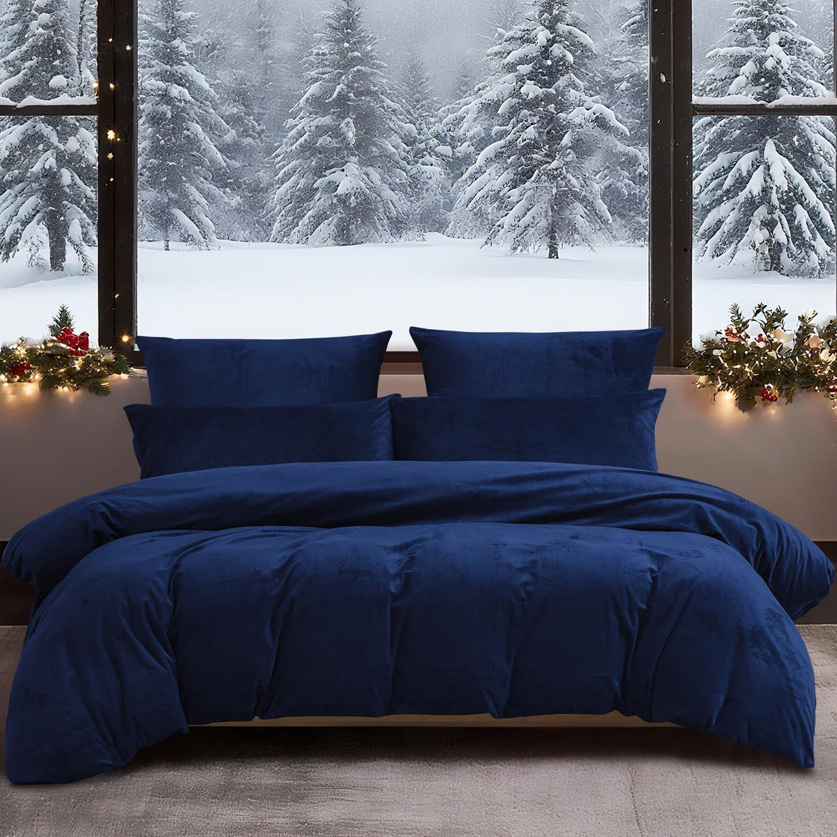 Flauschige Winterbettwäsche Dunkelblau 220x240 cm, 3-teilig