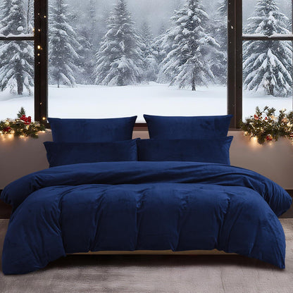 Flauschige Winterbettwäsche Dunkelblau 220x240 cm, 3-teilig