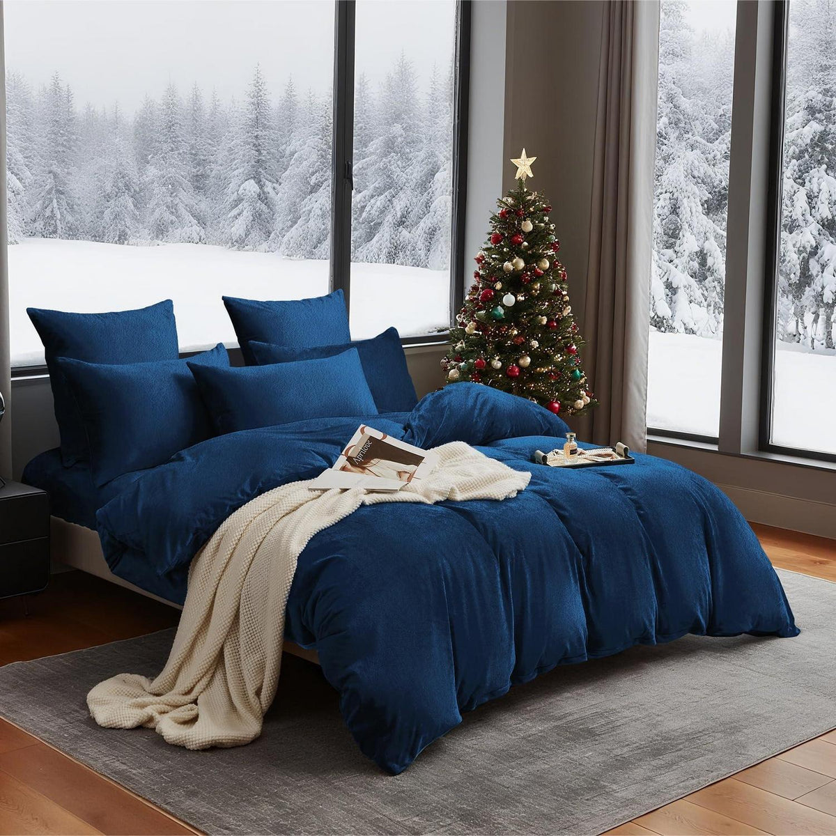 Flauschige Winterbettwäsche Dunkelblau 220x240 cm, 3-teilig