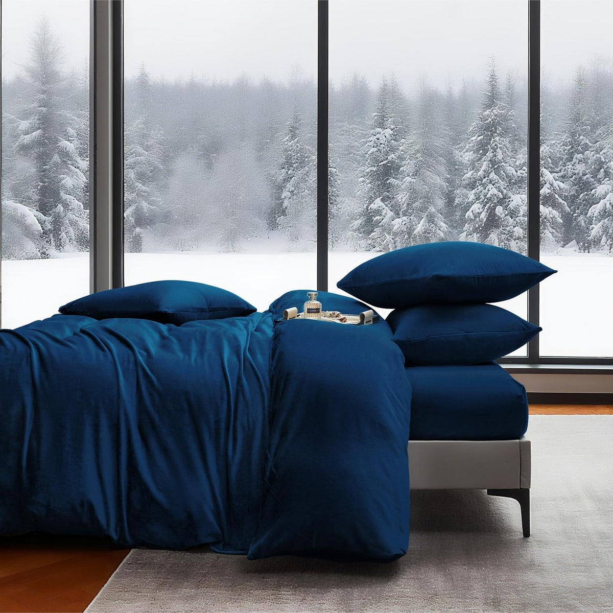 Flauschige Winterbettwäsche Dunkelblau 220x240 cm, 3-teilig