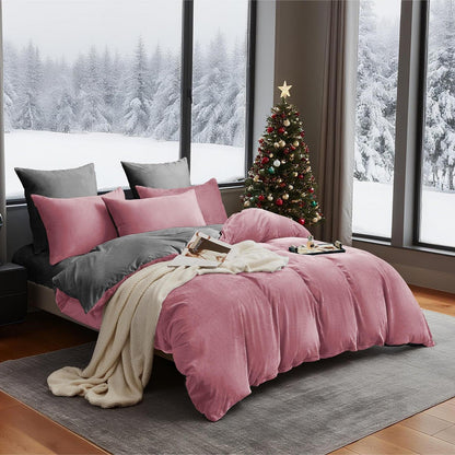 Winter Bettwäsche 220x240 Rosa Grau – Warm & Kuschelig 3-teilig