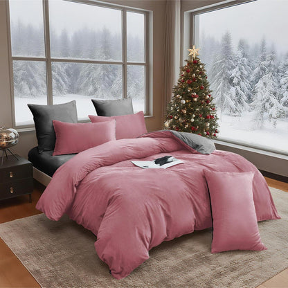 Winter Bettwäsche 220x240 Rosa Grau – Warm & Kuschelig 3-teilig