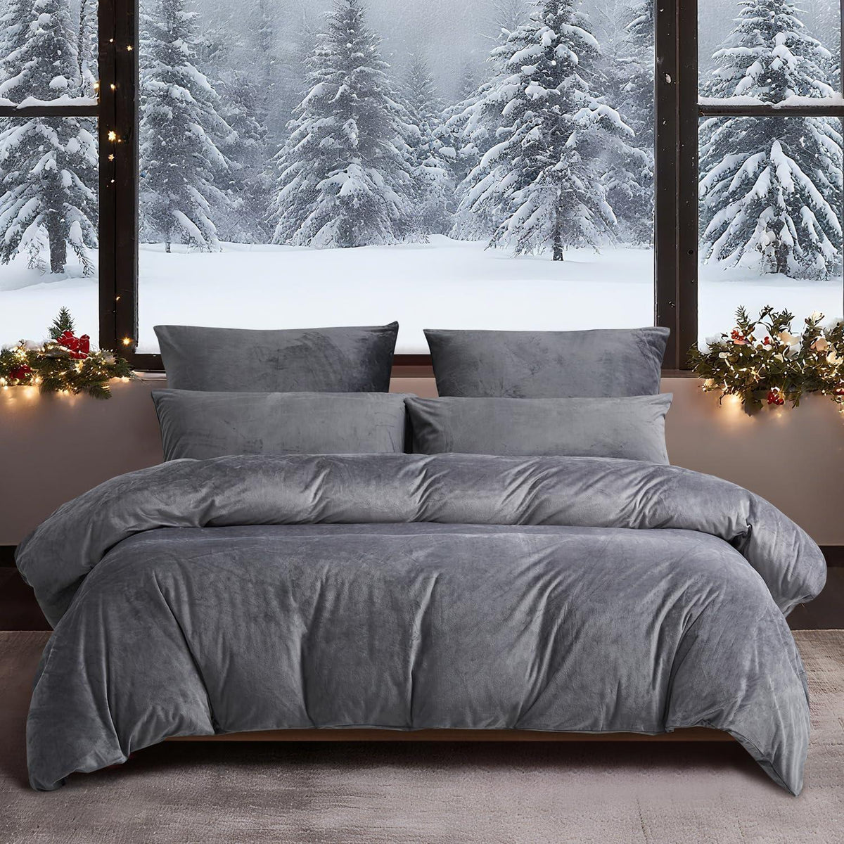 Winter Bettwäsche 220x240 Grau – Warm & Kuscheliges Flanell-Set