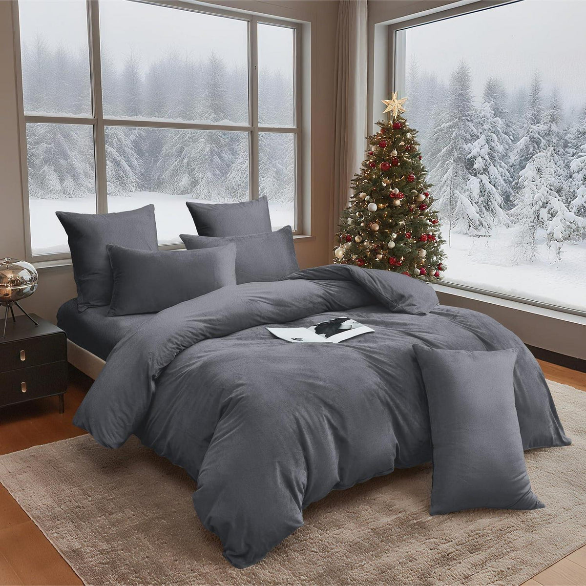 Winter Bettwäsche 220x240 Grau – Warm & Kuscheliges Flanell-Set