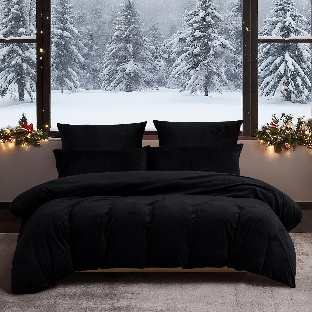 Flauschige Winterbettwäsche 220x240 Schwarz - Warm & Kuschelig