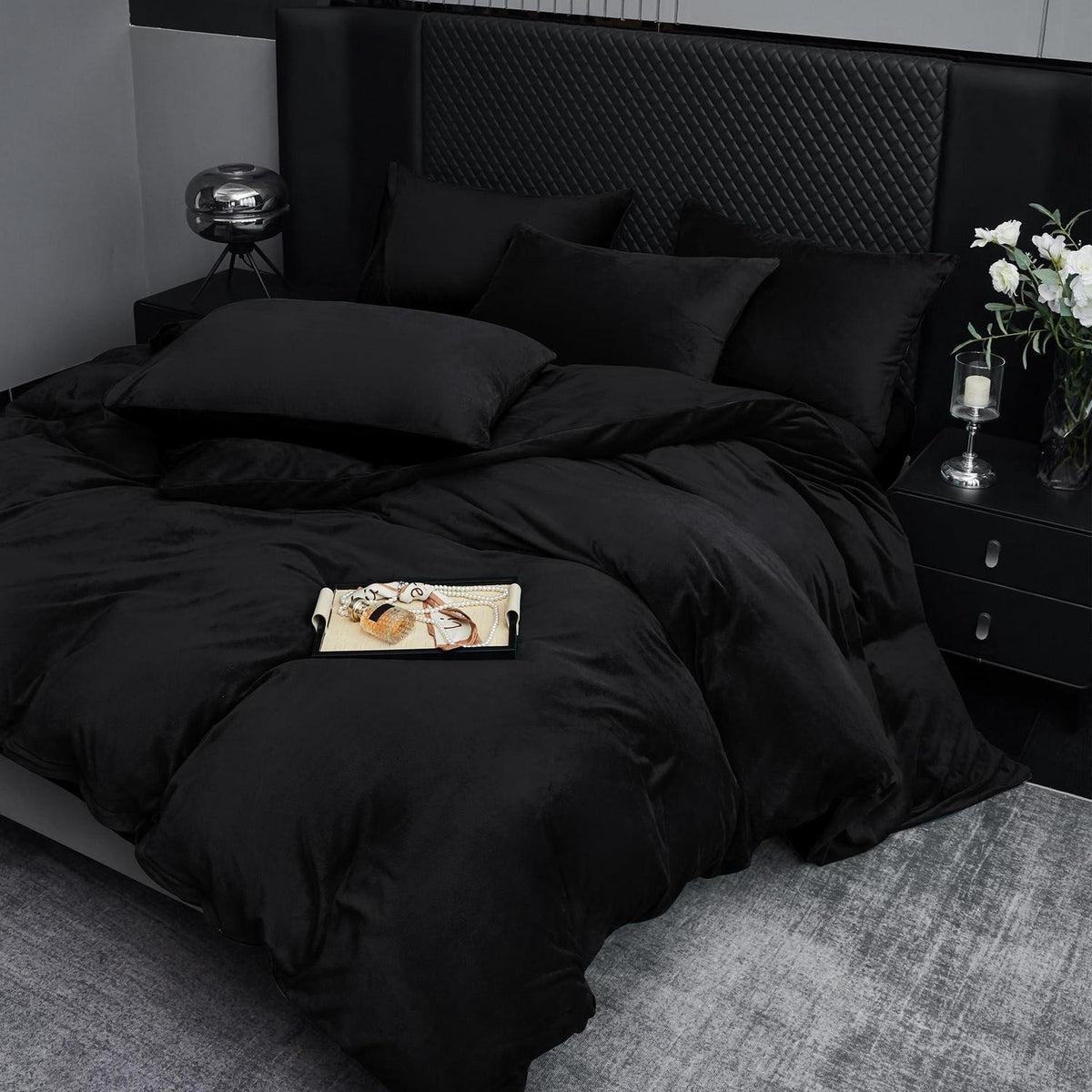 Flauschige Winterbettwäsche 220x240 Schwarz - Warm & Kuschelig