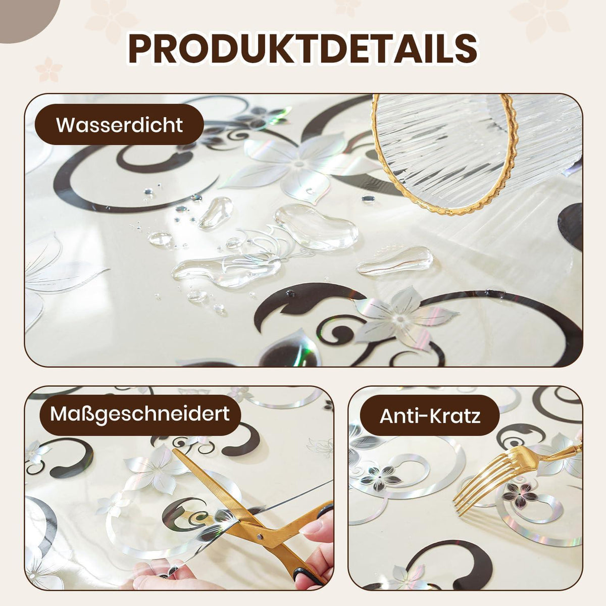 Transparente Tischfolie Blumenmuster 90x180 cm | Schutzfolie wasserdicht