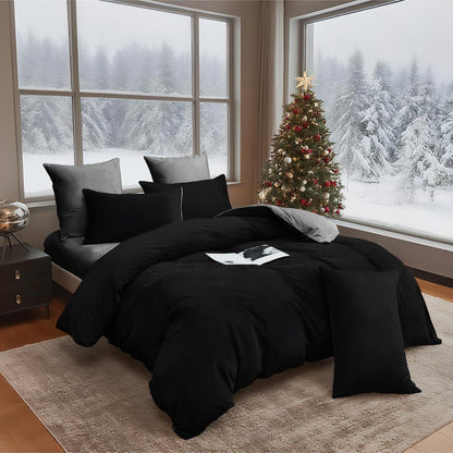 Flauschige Winterbettwäsche 220x240 Schwarz Grau 3-teilig