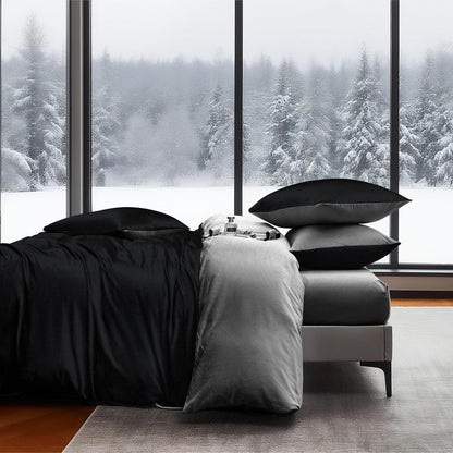 Flauschige Winterbettwäsche 220x240 Schwarz Grau 3-teilig