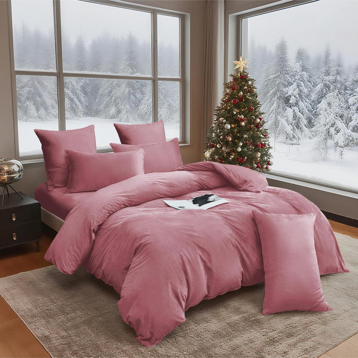 Winter Bettwäsche 135x200 Rosa - 4teilig, Flauschig & Warm
