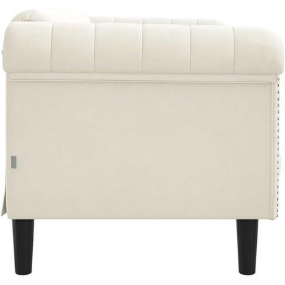 2-Sitzer Sofa Creme Samt – Bequeme Leseecke mit Holzbeinen