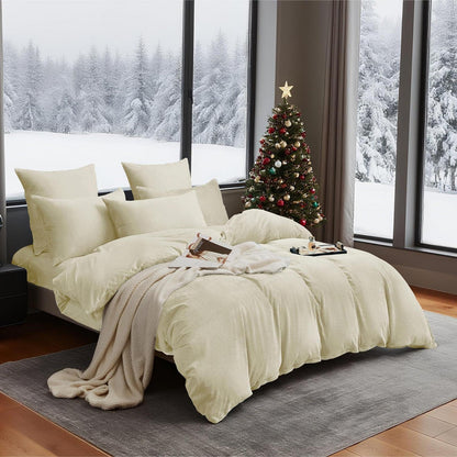 Flauschige Winterbettwäsche 200x220 Beige Creme 3-teilig