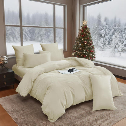 Flauschige Winterbettwäsche 200x220 Beige Creme 3-teilig
