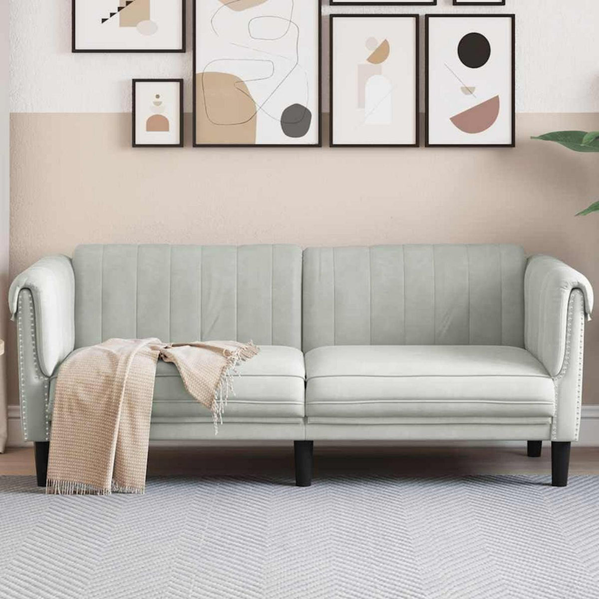 2-Sitzer Sofa Hellgrau Samt – Bequemer Sessel für Wohnzimmer