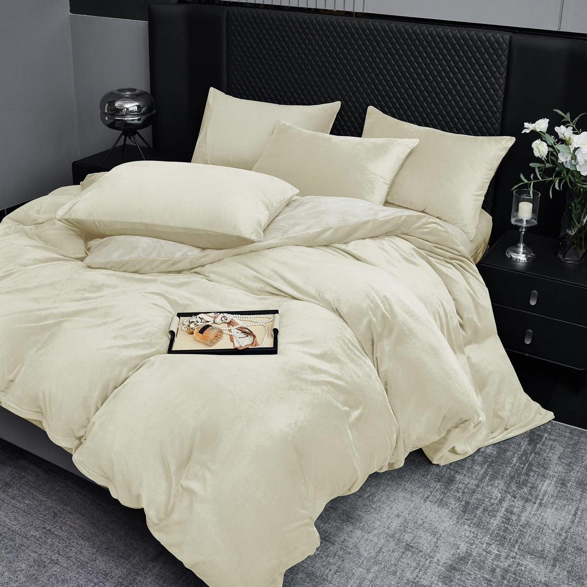 Flauschige Winterbettwäsche 220x240 Beige Creme 3-teilig