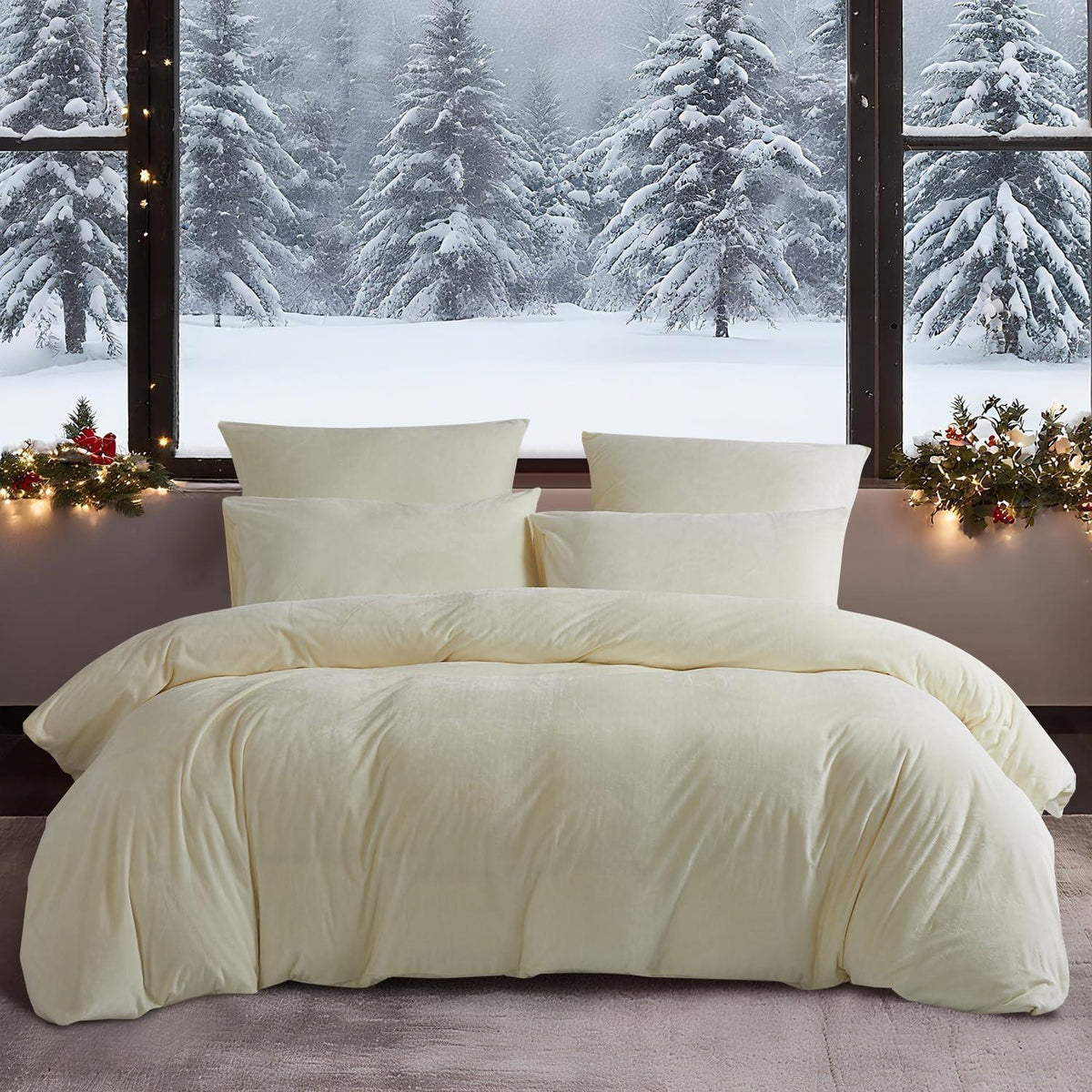 Flauschige Winterbettwäsche 135x200 cm, Beige Creme 4-teilig