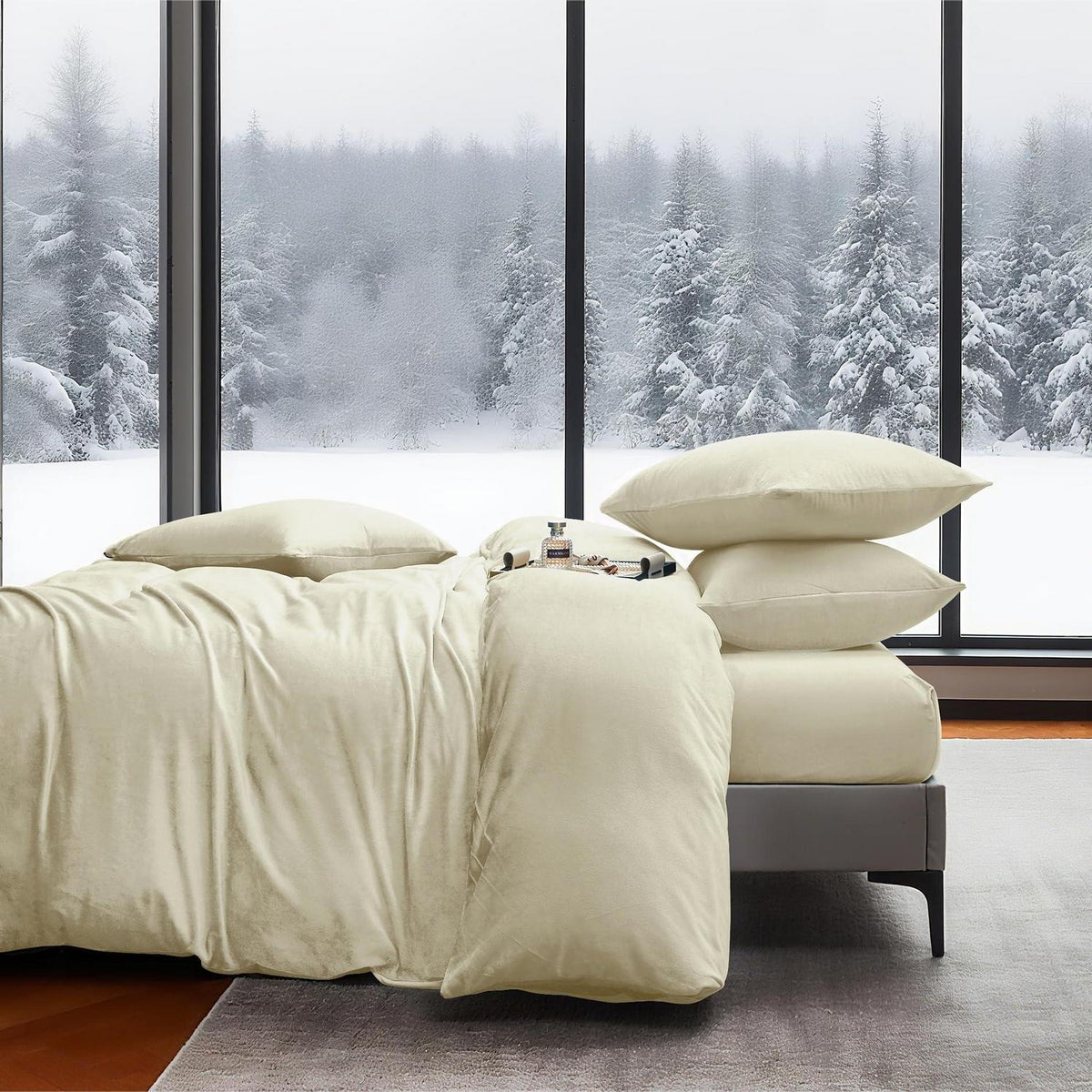 Flauschige Winterbettwäsche 135x200 cm, Beige Creme 4-teilig