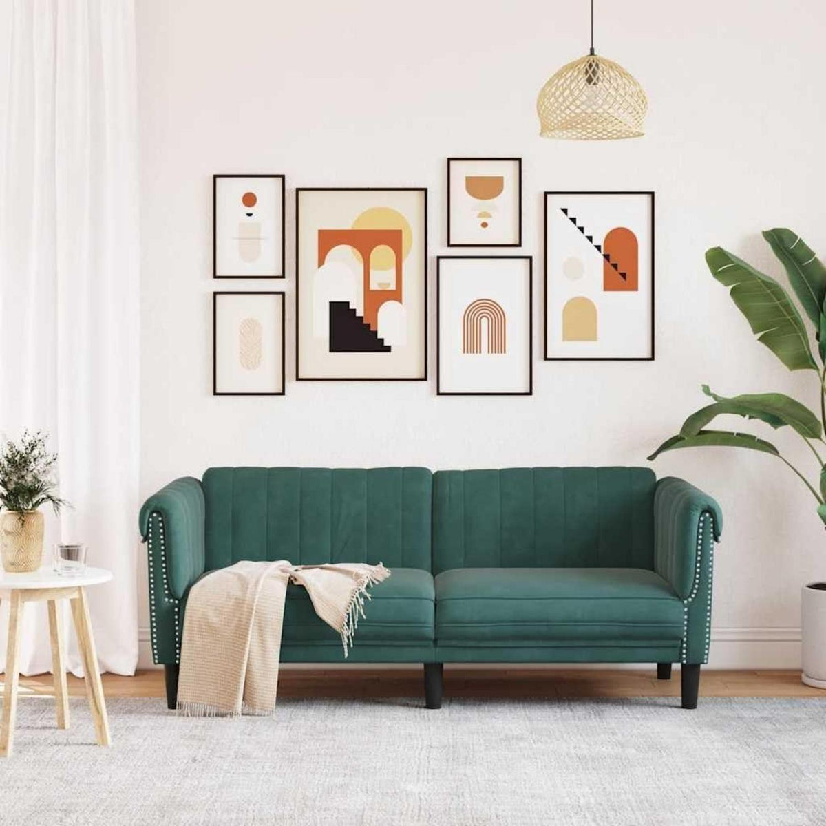 2-Sitzer Sofa Dunkelgrün Samt | Moderner Akzentstuhl mit Kissen