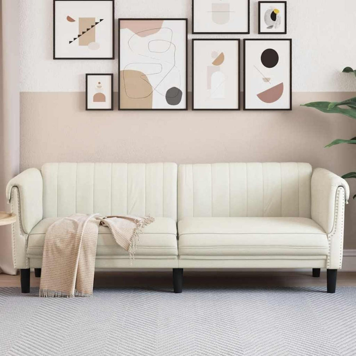 3-Sitzer Sofa Creme Samt – Wohnzimmer Sessel