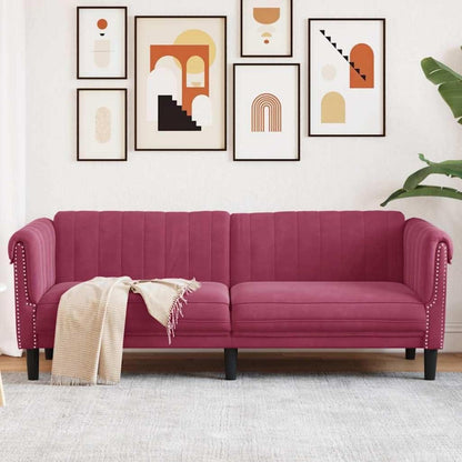 Weinrotes 3-Sitzer Sofa aus Samt – Wohnzimmer & Schlafzimmer