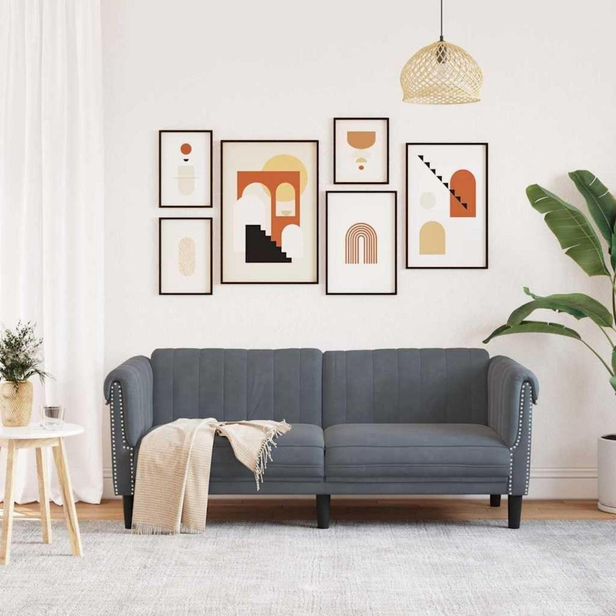 2-Sitzer Sofa Dunkelgrau Samt – Bequemer Lesesessel mit Holzbeinen