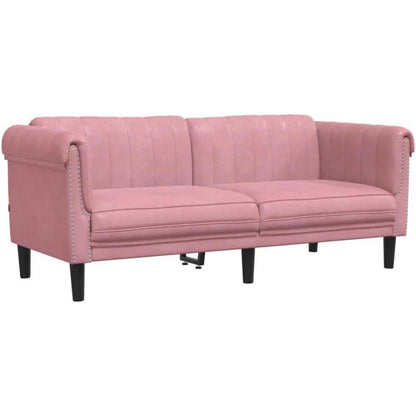 Rosa Samt 2-Sitzer Sofa mit Holzbeinen – Leseecke & Loungesessel