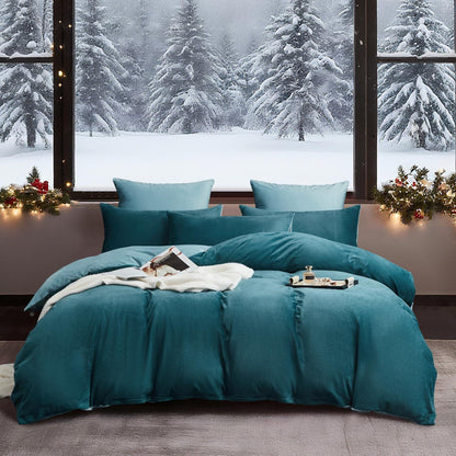Flauschige Winterbettwäsche 220x240 cm, Petrol/Hellblau, 3-teilig