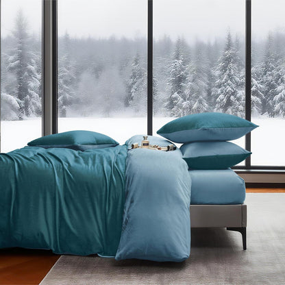 Flauschige Winterbettwäsche 220x240 cm, Petrol/Hellblau, 3-teilig