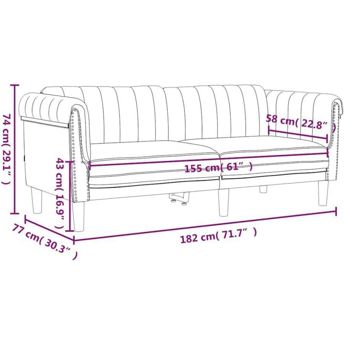 2-Sitzer Sofa Schwarz Samt | Moderner Akzentstuhl mit Kissen