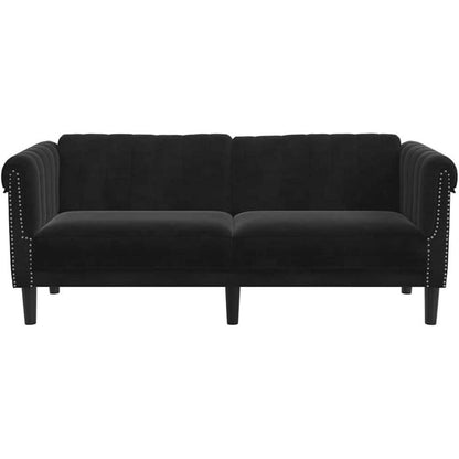2-Sitzer Sofa Schwarz Samt | Moderner Akzentstuhl mit Kissen