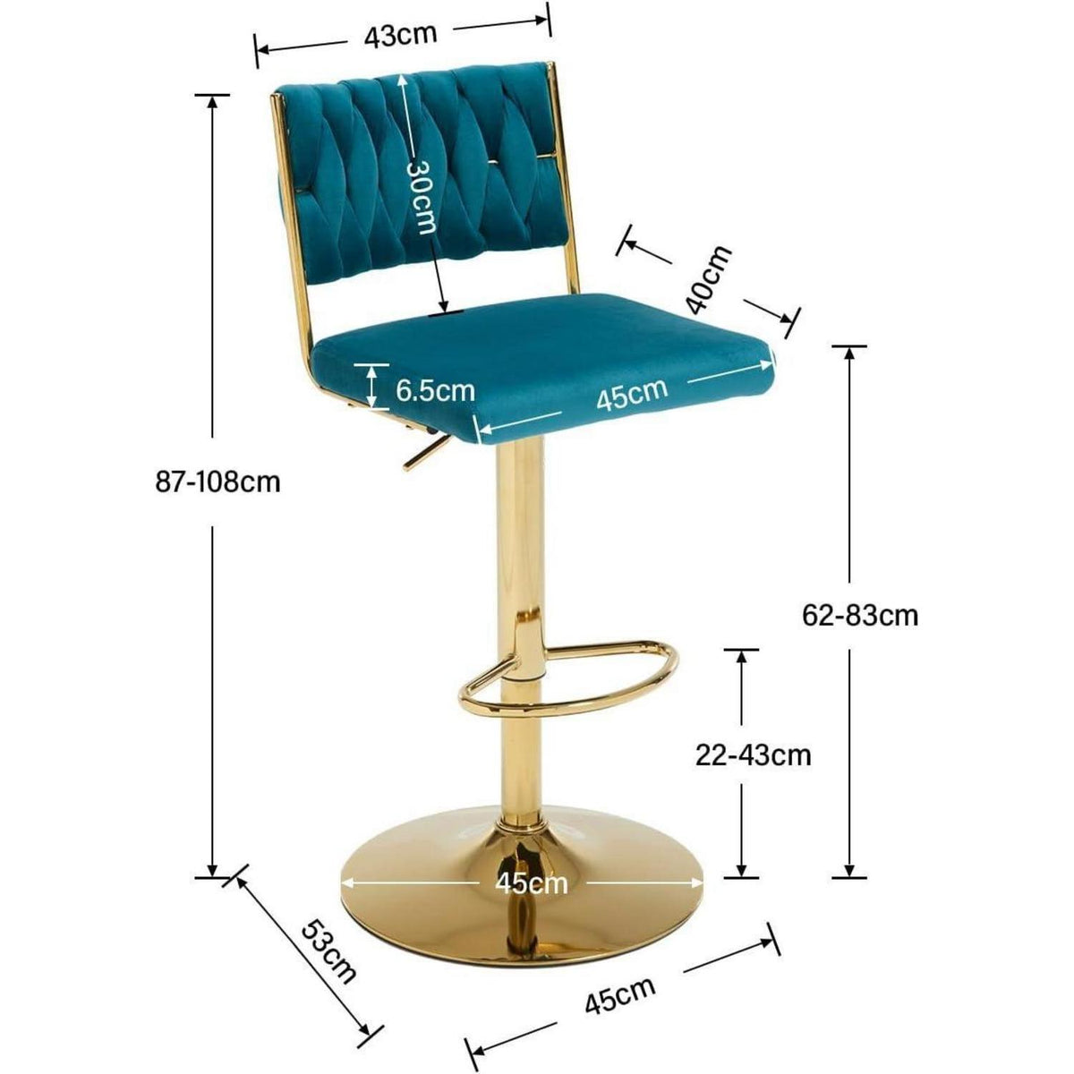 Barhocker Set 4er – Drehbar, Höhenverstellbar, Samt Teal