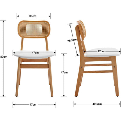 Esszimmerstühle Set 4er – Weißes & Rattan Design in Lederoptik