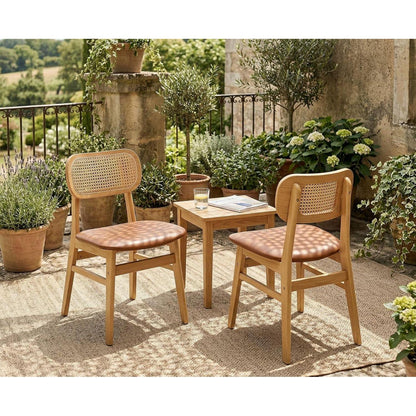 Esszimmerstühle Set 4er – & Rattan Braun in Lederoptik