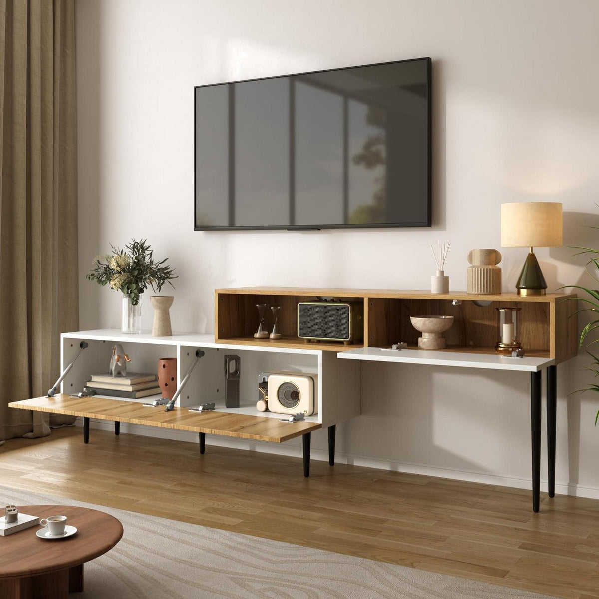 Modulares TV-Lowboard Weiß mit verstellbarer Länge
